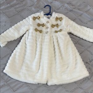 Blueberi Boulevard White and Gold Formal Kids Dress and Faux Fur Coat